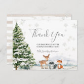 Evergreen Animal Winter Onederland Birthday サンキューカード (正面/裏面)