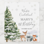 Evergreen Animal Winter Onederland Birthday ワインラベル (シングルラベル)