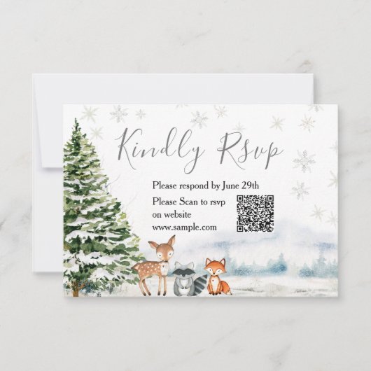 Evergreen Animal Winter Onederland RSVP Card サンキューカード (正面)