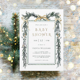 Evergreen Christmas Garland Baby Shower 招待状