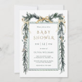 Evergreen Christmas Garland Baby Shower 招待状 (正面)