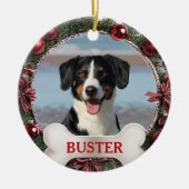Evergreen Christmas Wreath Dog Photo Tree Ornament セラミックオーナメント (正面)
