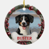 Evergreen Christmas Wreath Dog Photo Tree Ornament セラミックオーナメント (裏面)