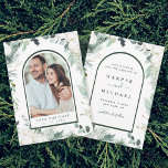 Evergreen & Cotton Flowers Arch Photo Save The Dat セーブザデート<br><div class="desc">This save the date flat card features hand-painted winter greenery,  cotton flowers accomplished with golden and watercolor textures,  and a detailed save the date message on the back.</div>