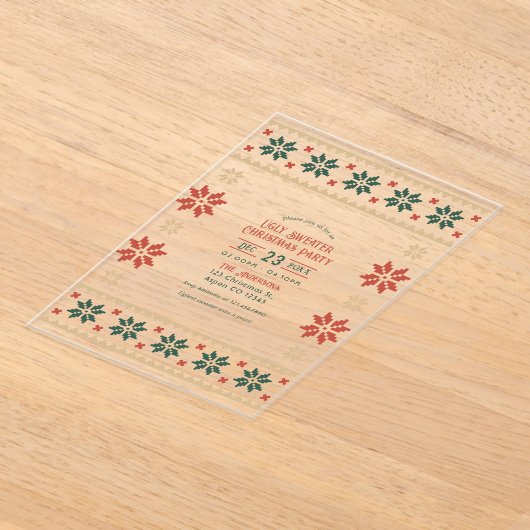 Evergreen Ember Ugly Sweater Christmas Party アクリル招待状 (レイダウン)