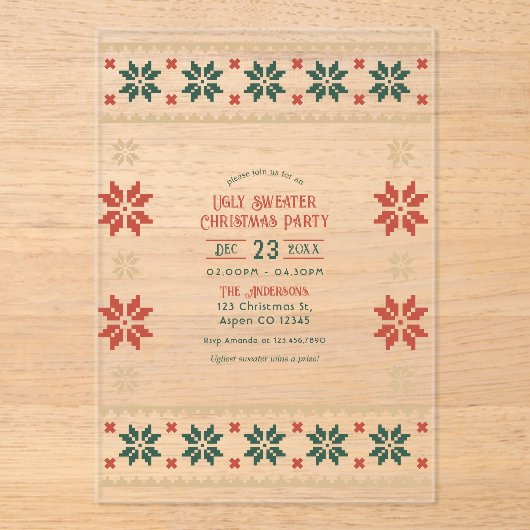 Evergreen Ember Ugly Sweater Christmas Party アクリル招待状 (正面)
