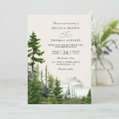 Evergreen Forest Rustic Mountain QR Code Wedding 招待状 (スタンド正面)