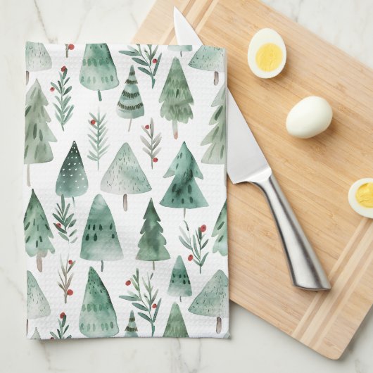 Evergreen Forest Watercolor Kitchen Towel キッチンタオル (四つ折り)