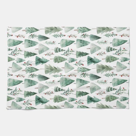 Evergreen Forest Watercolor Kitchen Towel キッチンタオル (横)