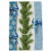 EVERGREEN GARLAND BLUE HOLIDAYS BOWS & STRIPES ミディアムペーパーバッグ (裏面)