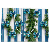 EVERGREEN GARLAND BLUE HOLIDAYS BOWS & STRIPES ラージペーパーバッグ (裏面)