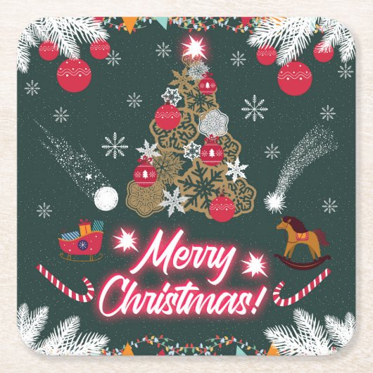 Evergreen Joy of Christmas スクエアペーパーコースター (正面)