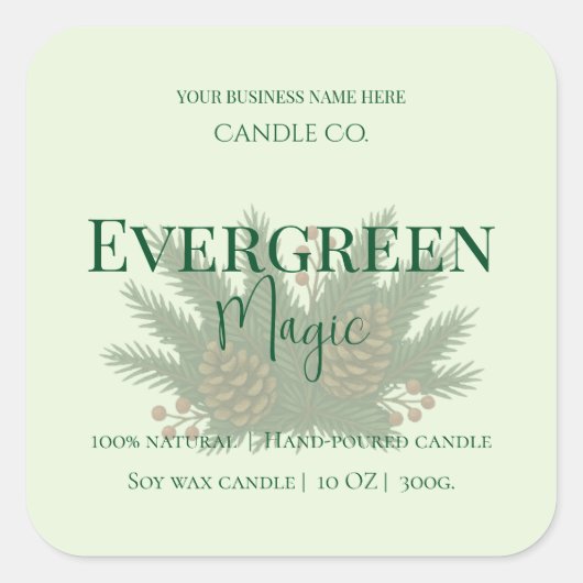Evergreen Magic Christmas Candle Label | Custom スクエアシール (正面)