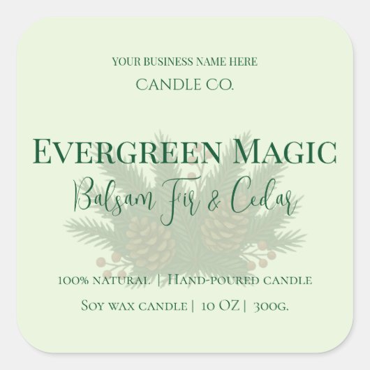 Evergreen Magic Christmas Candle Label | Custom スクエアシール (正面)