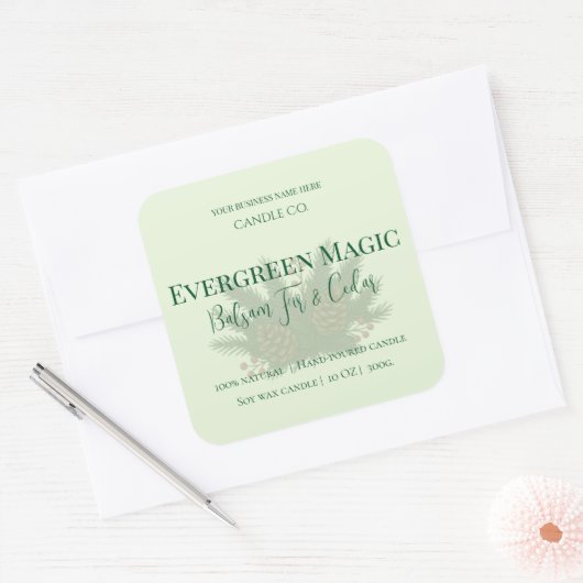 Evergreen Magic Christmas Candle Label | Custom スクエアシール (封筒)