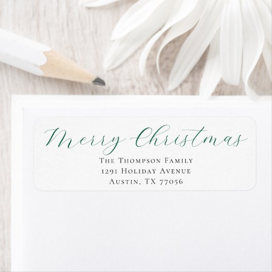 Evergreen Merry Christmas Return Address Label ラベル (インサイチュ)