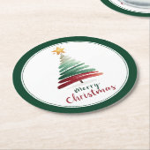 Evergreen Minimalist Christmas Tree ラウンドペーパーコースター (アングル)