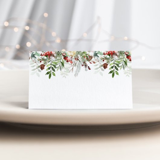 Evergreen modern winter wedding place card