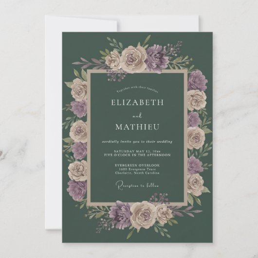 Evergreen Moody Floral Wedding 招待状 (正面)