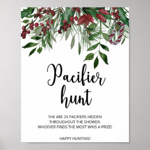 Evergreen pacifier hunt baby shower game ポスター