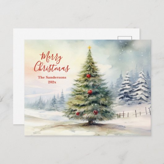 Evergreen Pine Tree Vintage Christmas Postcard シーズンポストカード (正面/裏面)
