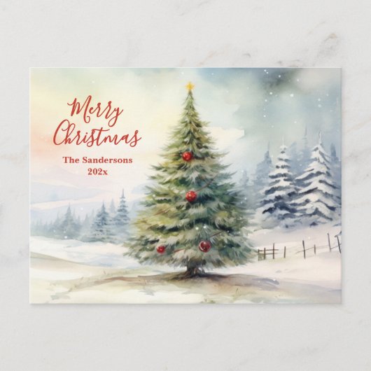 Evergreen Pine Tree Vintage Christmas Postcard シーズンポストカード (正面)