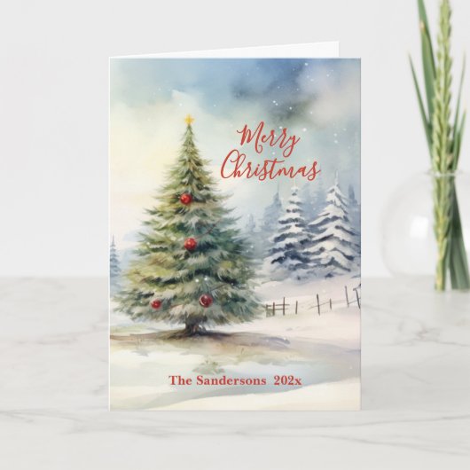 Evergreen Pine Vintage Tree Christmas Card シーズンカード (正面)