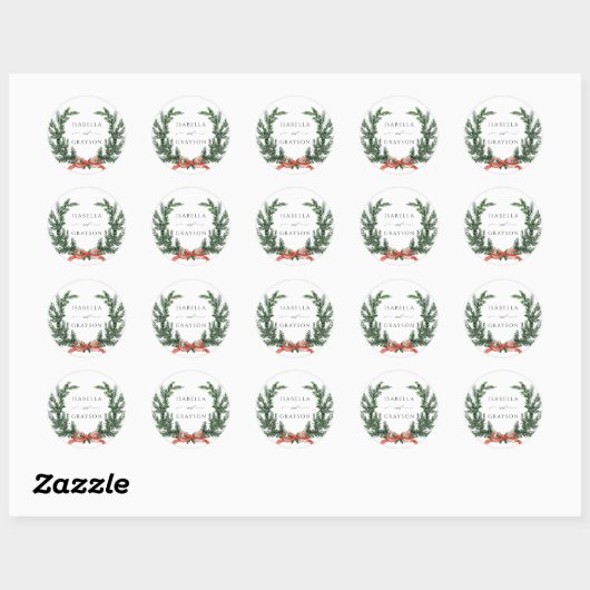 Evergreen Pine Wreath Wedding ラウンドシール (シート)