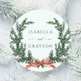 Evergreen Pine Wreath Wedding Mint Green ラウンドシール