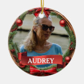 Evergreen Pinecone Wreath ANY Photo セラミックオーナメント (正面)