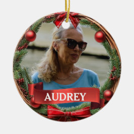 Evergreen Pinecone Wreath ANY Photo セラミックオーナメント