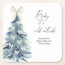 Evergreen tree with bows Baby shower スクエアペーパーコースター