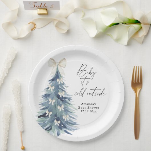 Evergreen tree with bows Baby shower ペーパープレート (ウェディング)