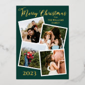 Evergreen Trees Merry Christmas 4 Photo Dk Green F 箔シーズンカード (正面)