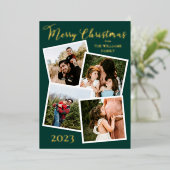 Evergreen Trees Merry Christmas 4 Photo Dk Green F 箔シーズンカード (立ち正面)