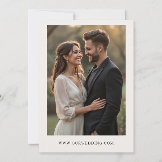 Evergreen Winter Photo Rustic Elegant Wedding 招待状 (裏面)