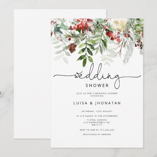 Evergreen winter wedding shower 招待状 (正面/裏面)