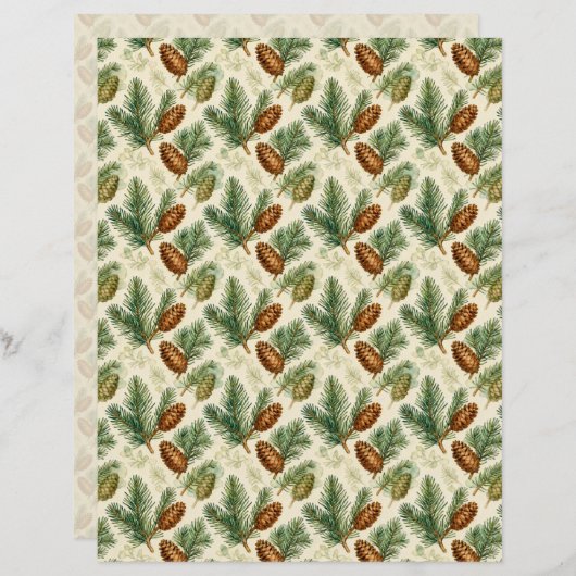 Evergreens and Cones Scrapbook Paper (正面/裏面)