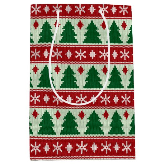 Evergreens & Snowflakes Knit ミディアムペーパーバッグ (正面)