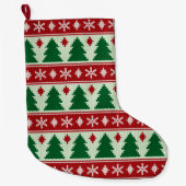 Evergreens & Snowflakes Knit ラージクリスマスストッキング (正面)