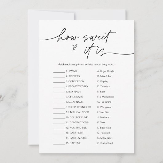 EVERLEIGHどのように甘いキャンディバーベビーゲームカード 招待状 (正面)