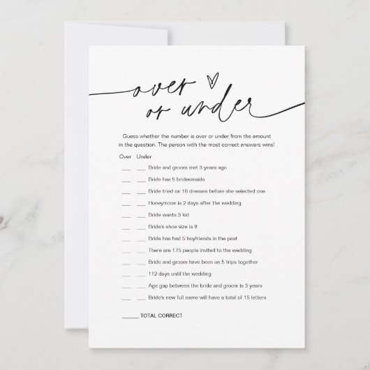 EVERLEIGHの上または下のブライダルシャワーゲームカード 招待状 (正面)