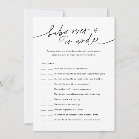 EVERLEIGHベビーベビーシャワーゲームカードの上または下 招待状 (正面)