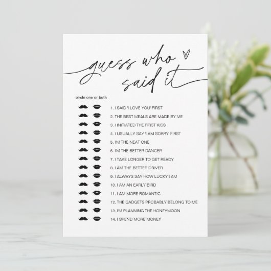 EVERLEIGH誰がItを言ったか推測ブライダルシャワーゲーム 招待状 (スタンド正面)