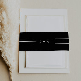 EVERLYモダンアールデコブラックモノグラム結婚ズ 招待状ベリーバンド