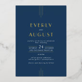 EVERLY アールデコ ネイビーブルー ゴールド箔押し ウェディング 箔招待状 (正面)