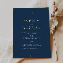 EVERLY アールデコ ネイビーブルー ゴールド箔押し ウェディング 箔招待状
