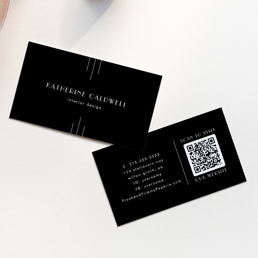 EVERLY アールデコ ブラック&ホワイトQRコード 名刺