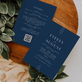 EVERLY クラシック アールデコ ネイビーブルー QRコード ウェディング 招待状