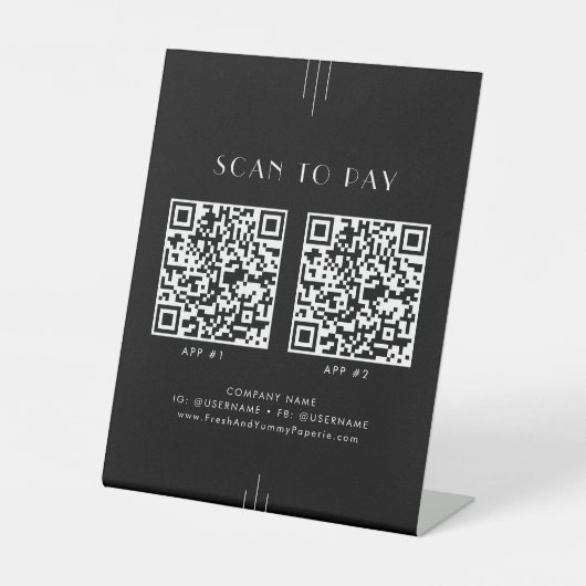 EVERLY Art Deco Black Business 2 Apps Scan To Pay 台座サイン (正面)